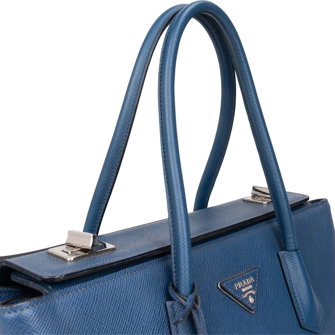 Prada Prada Saffiano Leather Galleria Turnlock Double Handbag Blauw