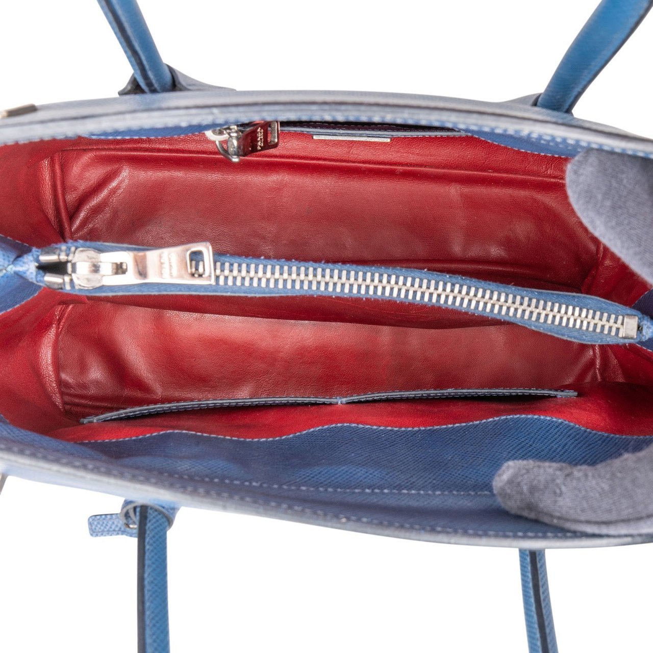 Prada Prada Saffiano Leather Galleria Turnlock Double Handbag Blauw