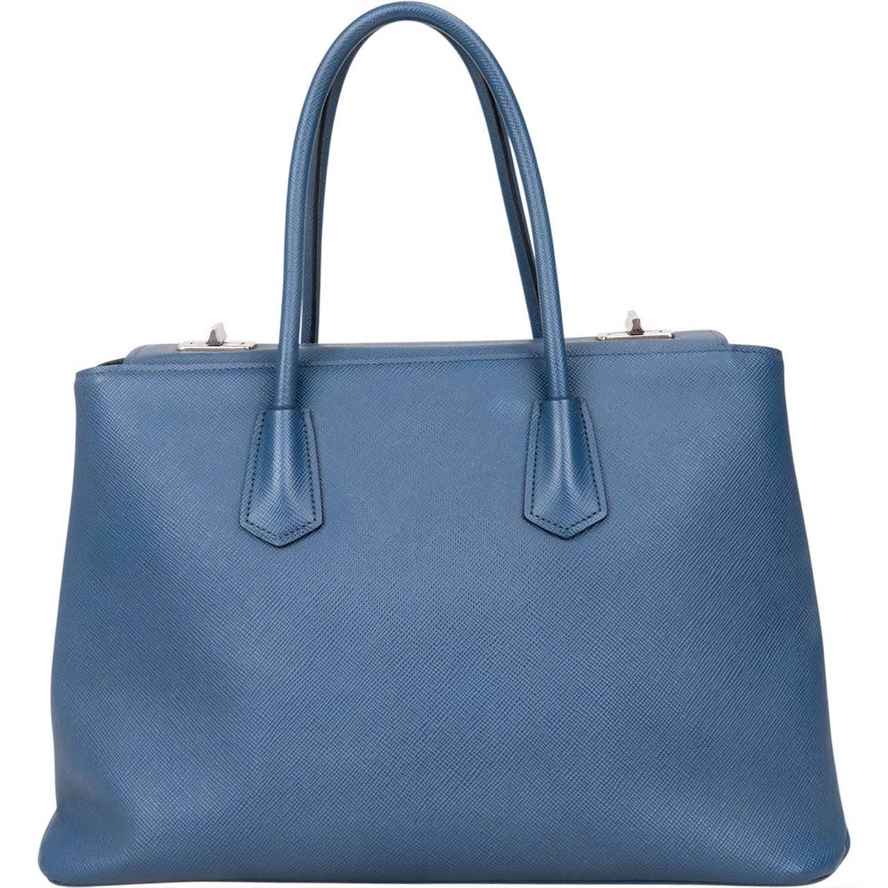 Prada Saffiano Leather Galleria Turnlock Double Handbag Blauw
