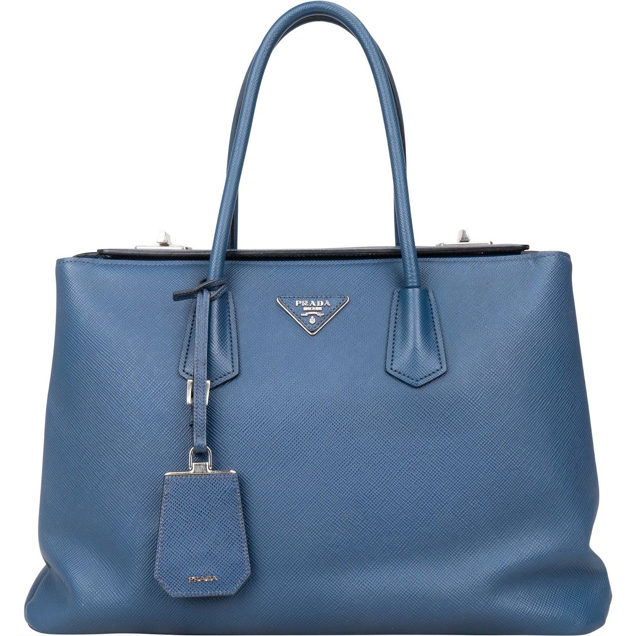 Prada Prada Saffiano Leather Galleria Turnlock Double Handbag Blauw