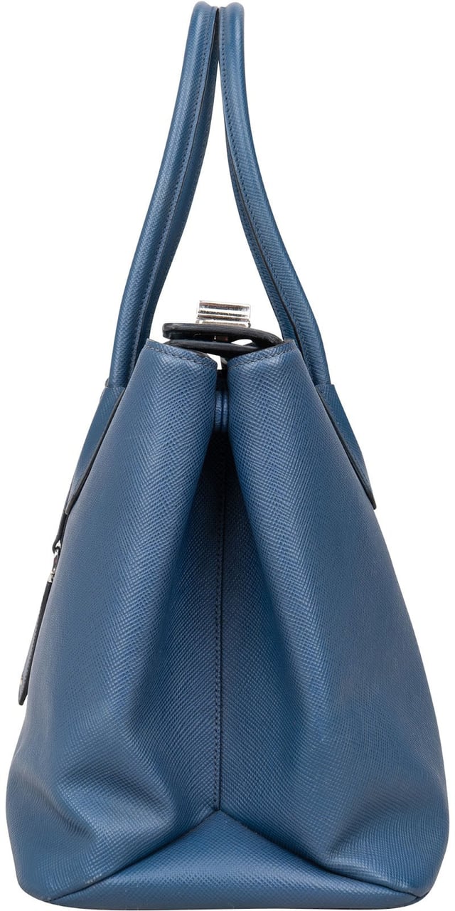 Prada Prada Saffiano Leather Galleria Turnlock Double Handbag Blauw