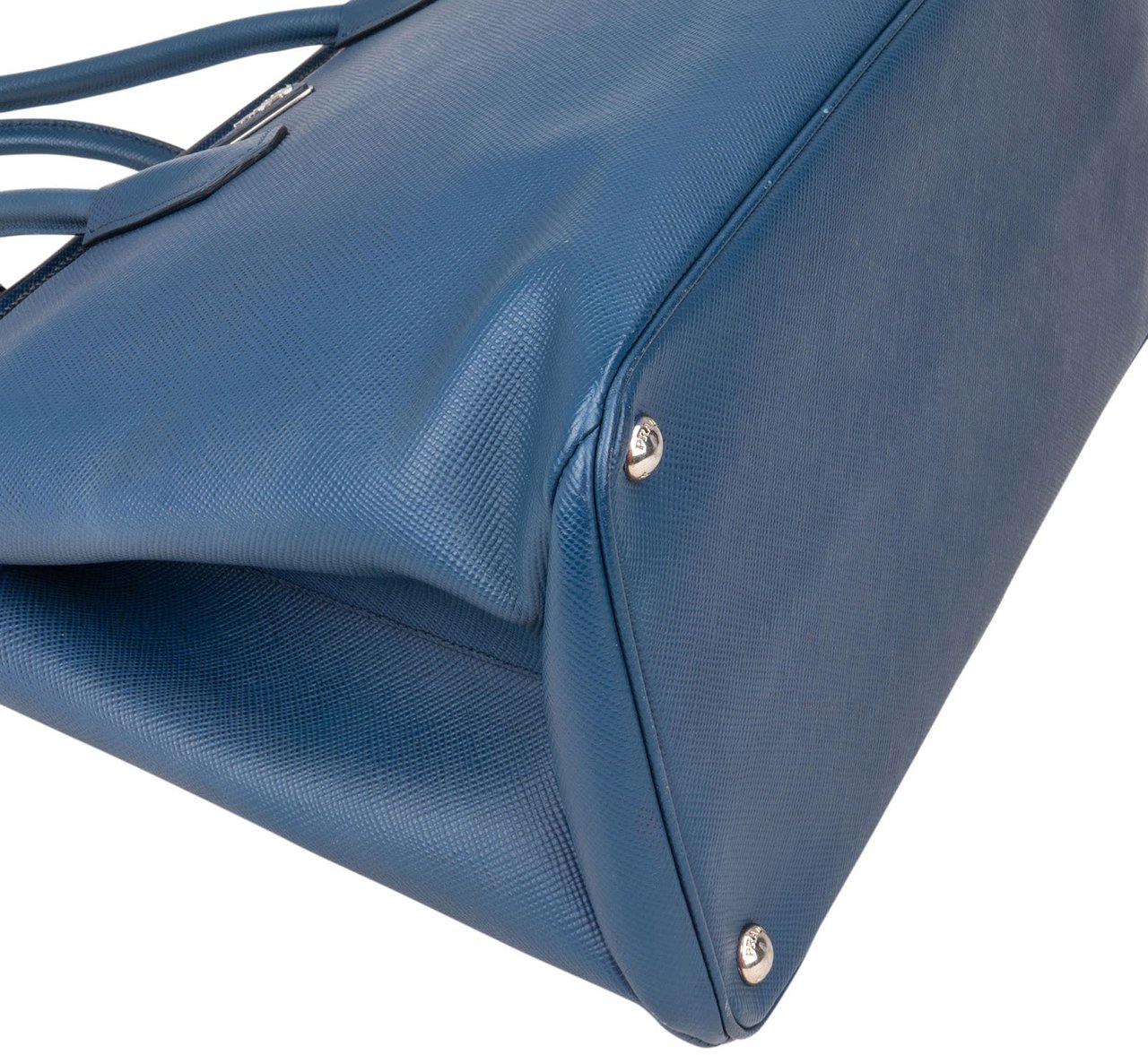 Prada Prada Saffiano Leather Galleria Turnlock Double Handbag Blauw