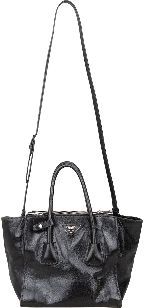 Prada Prada Nero Calf Leather Tote Handbag Zwart