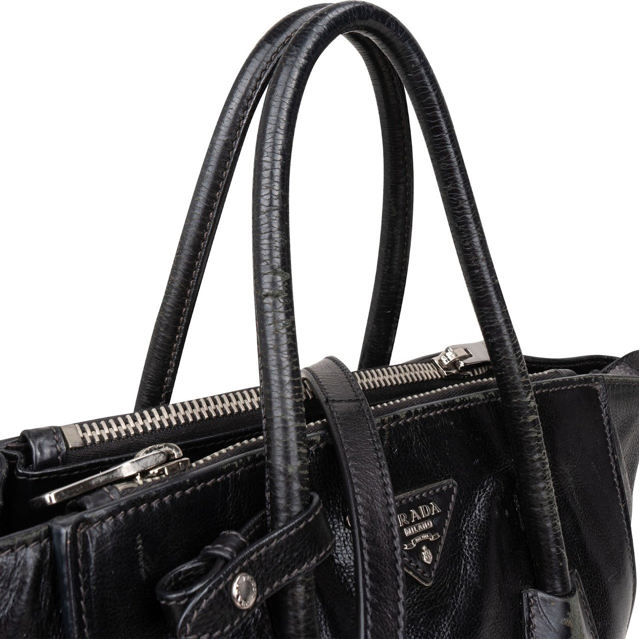 Prada Prada Nero Calf Leather Tote Handbag Zwart