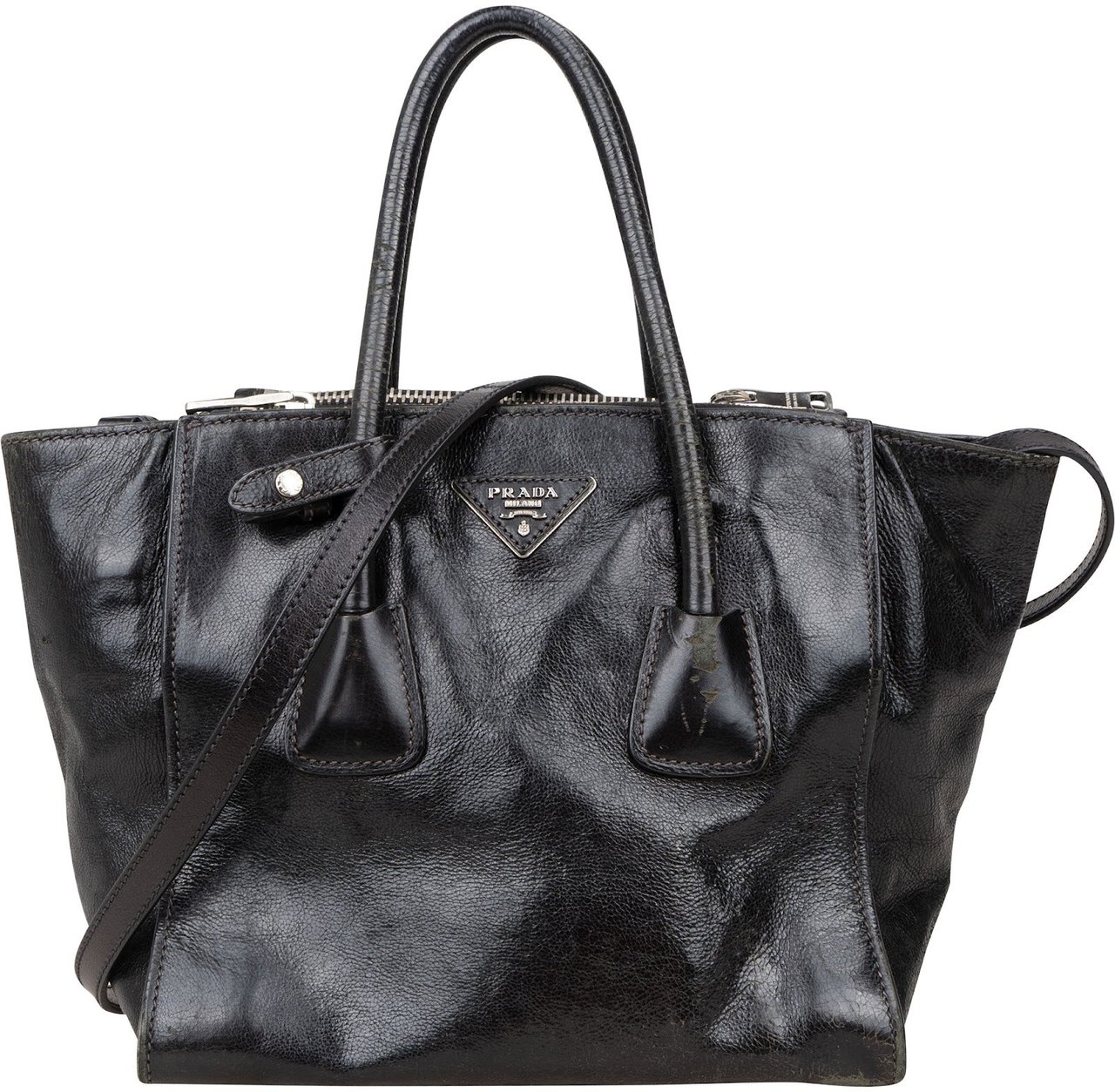 Prada Prada Nero Calf Leather Tote Handbag Zwart