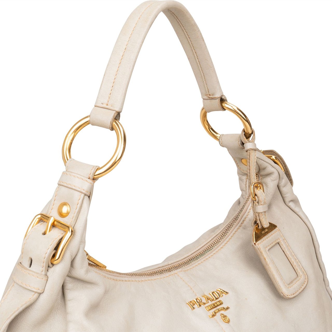 Prada Prada Vitello Daino Leather Hobo Shoulder Bag Beige