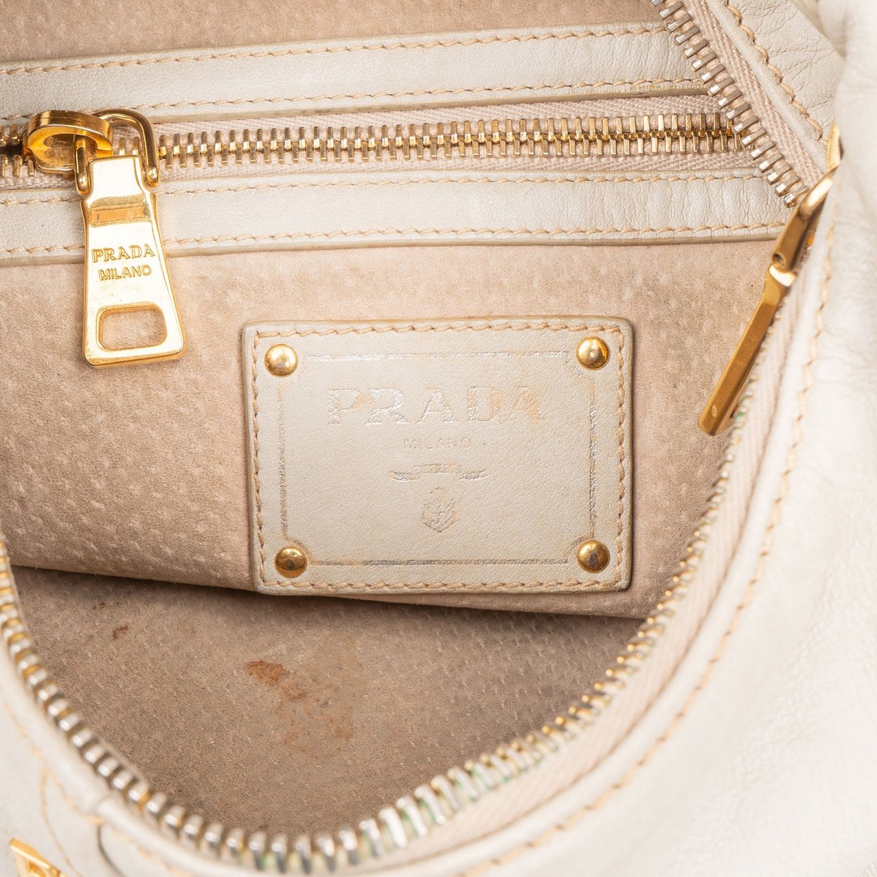 Prada Prada Vitello Daino Leather Hobo Shoulder Bag Beige