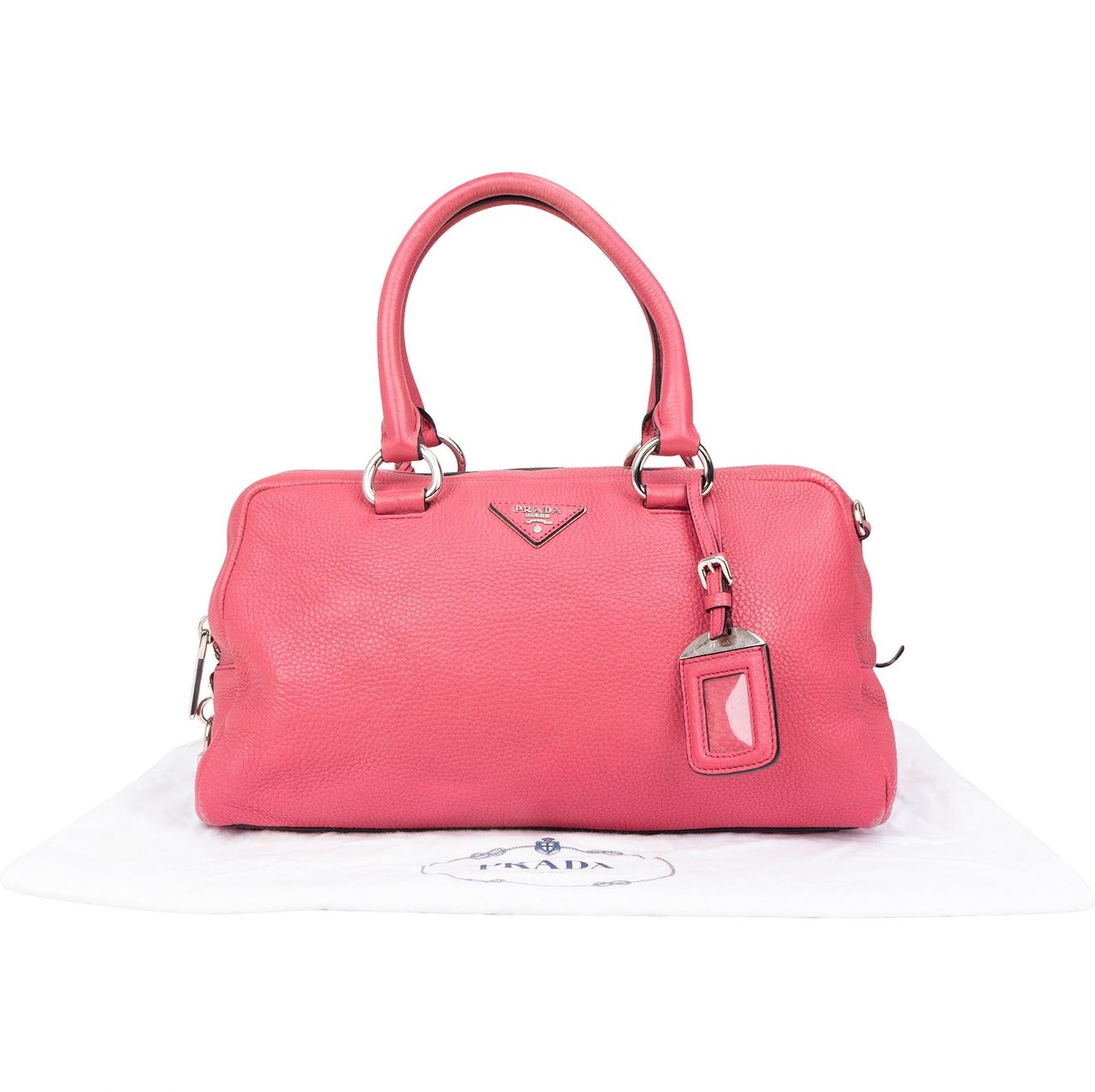 Prada Grained Leather Bauletto Handbag Roze