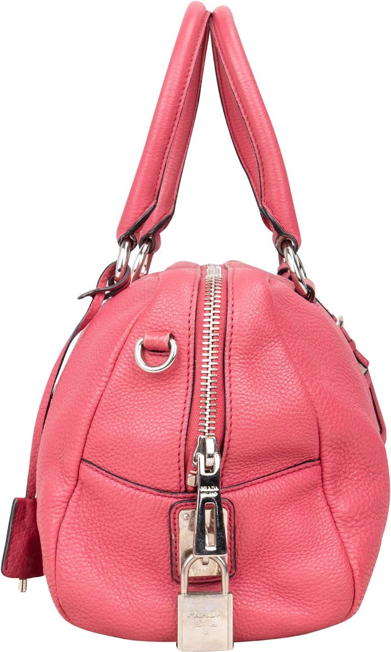 Prada Prada Grained Leather Bauletto Handbag Rood