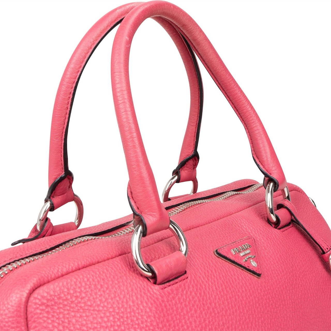 Prada Grained Leather Bauletto Handbag Roze