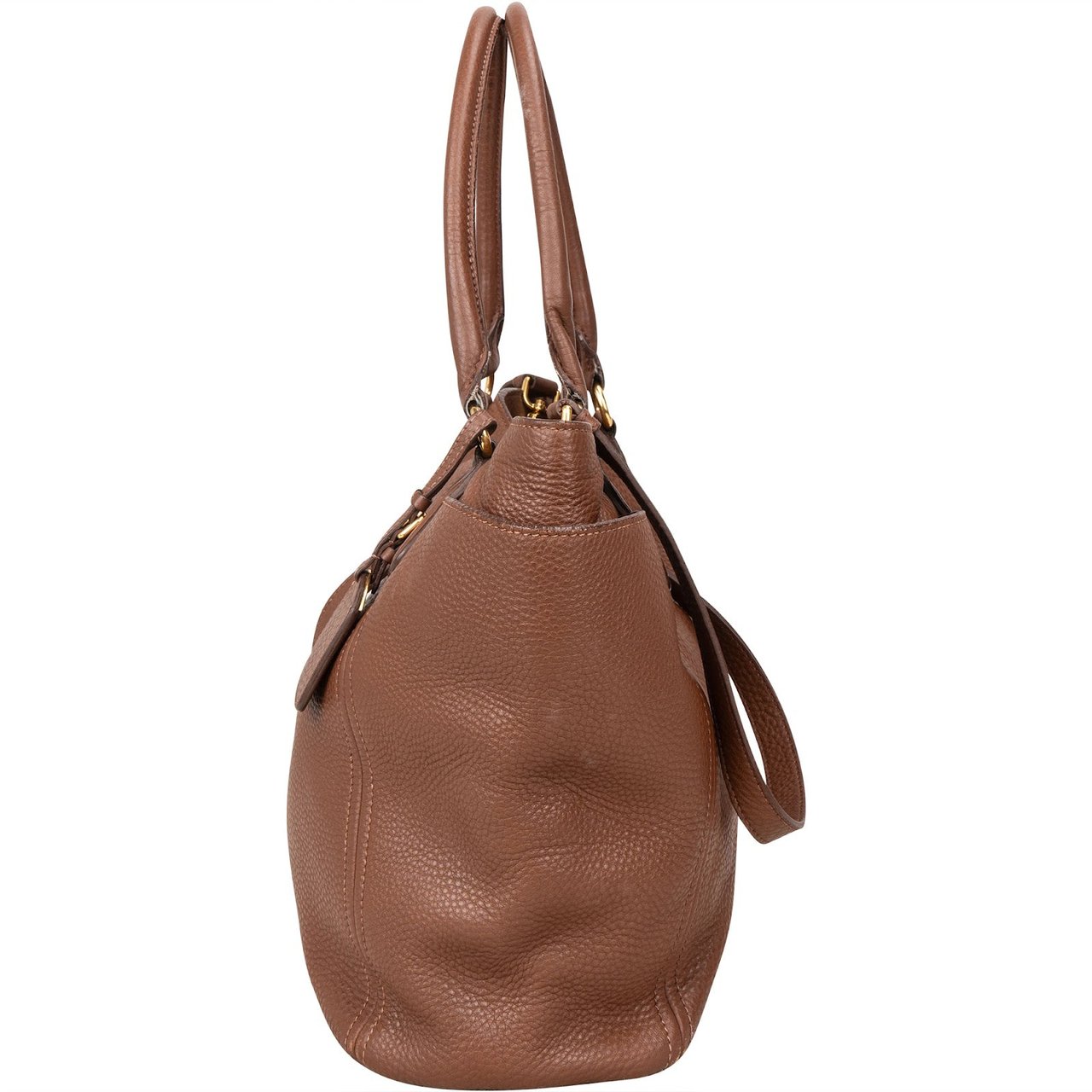 Prada Prada Pebbled Leather Vitello Handbag Bruin