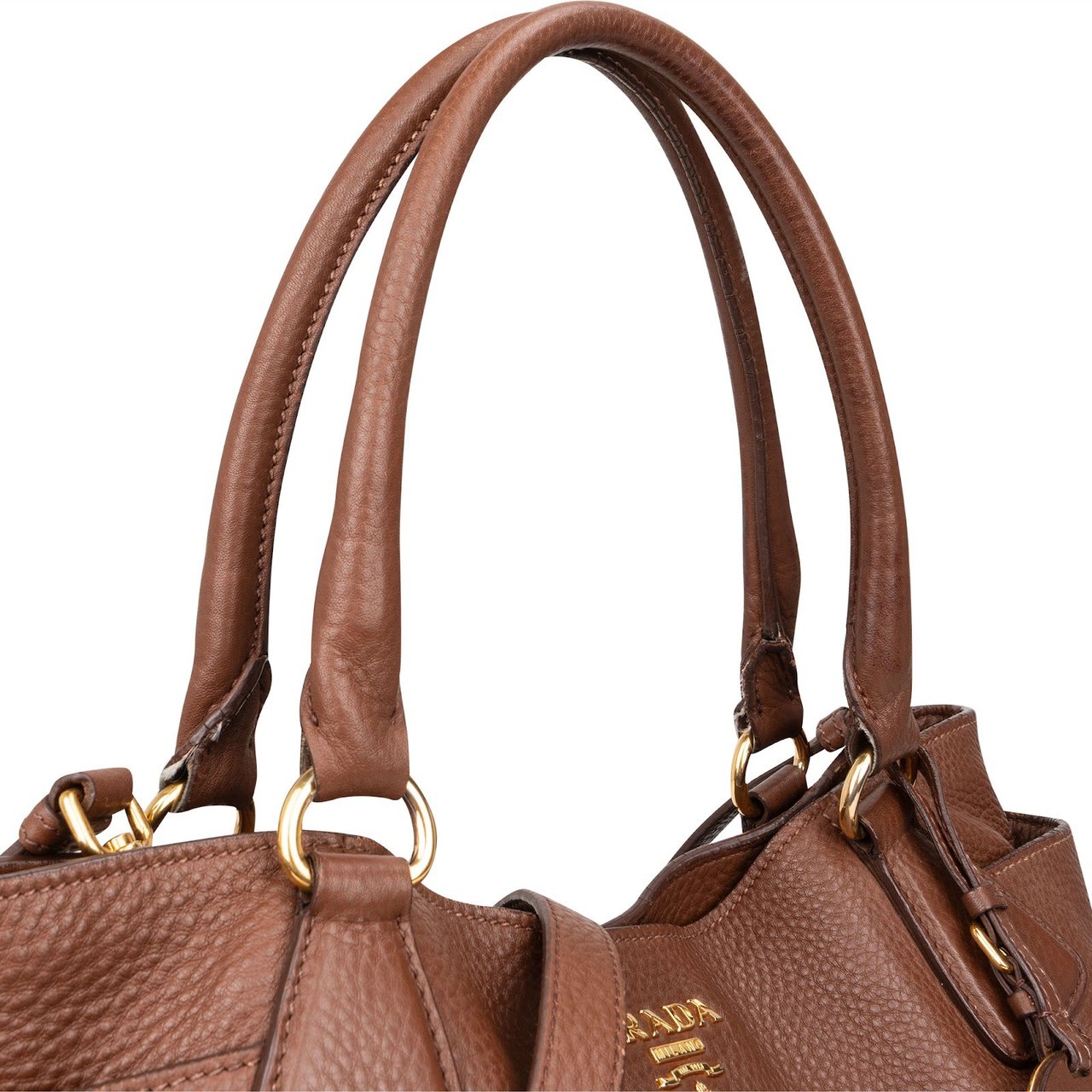Prada Prada Pebbled Leather Vitello Handbag Bruin