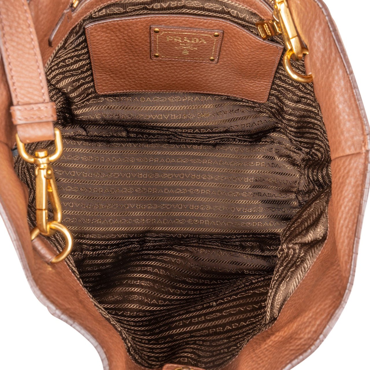 Prada Prada Pebbled Leather Vitello Handbag Bruin