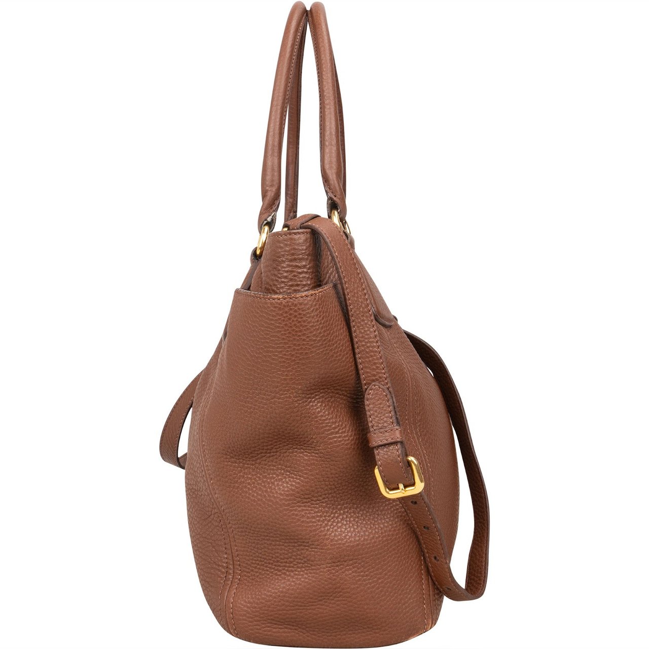 Prada Prada Pebbled Leather Vitello Handbag Bruin