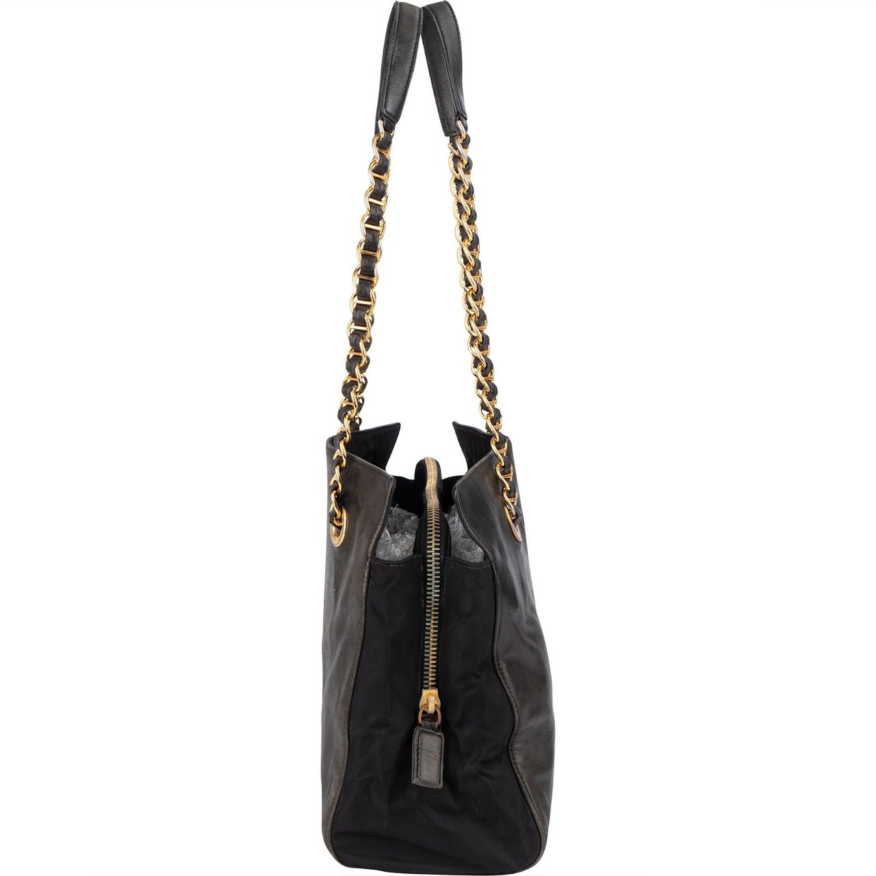 Prada Prada Nylon and Leather Chain Tote Shoulder Bag Zwart