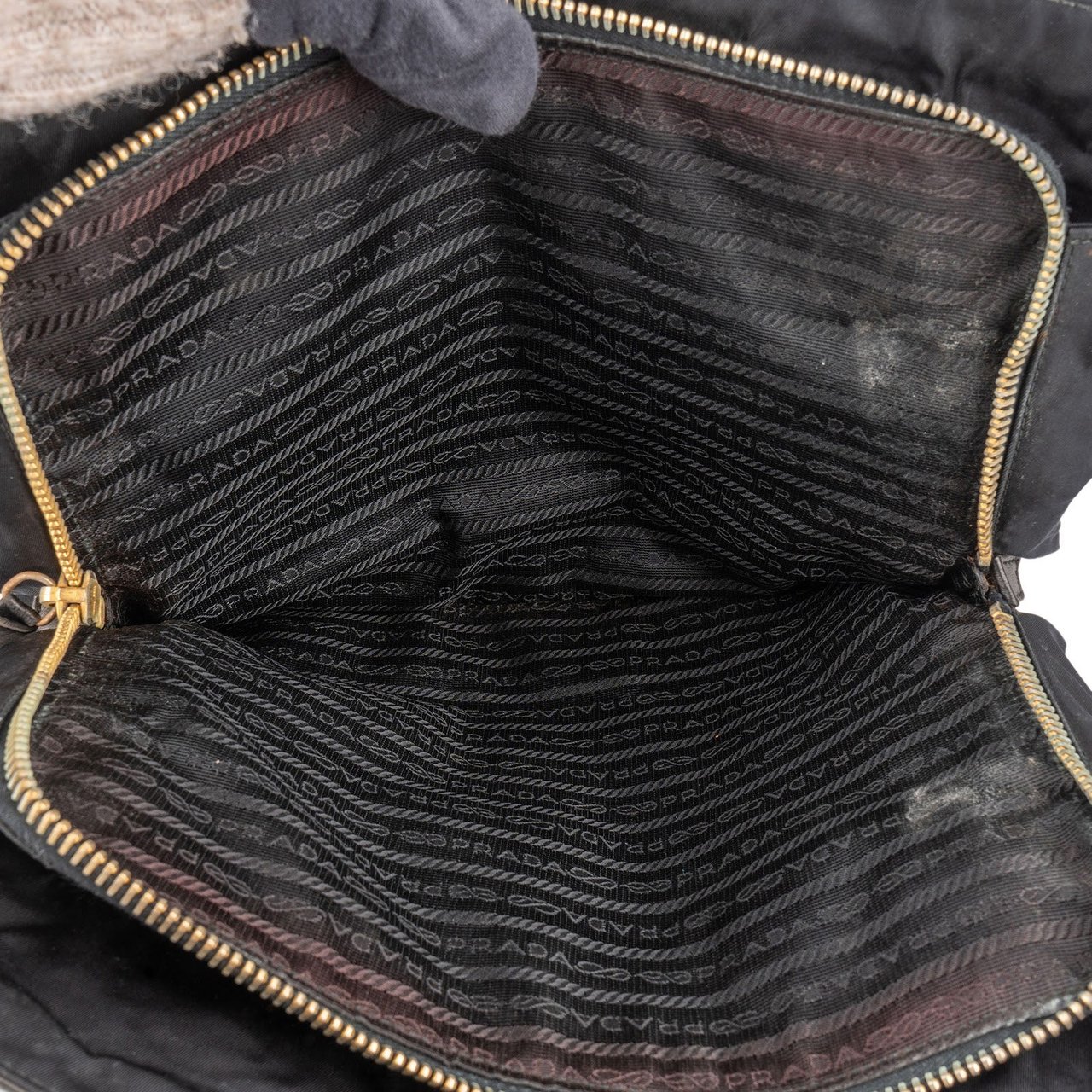 Prada Prada Nylon and Leather Chain Tote Shoulder Bag Zwart