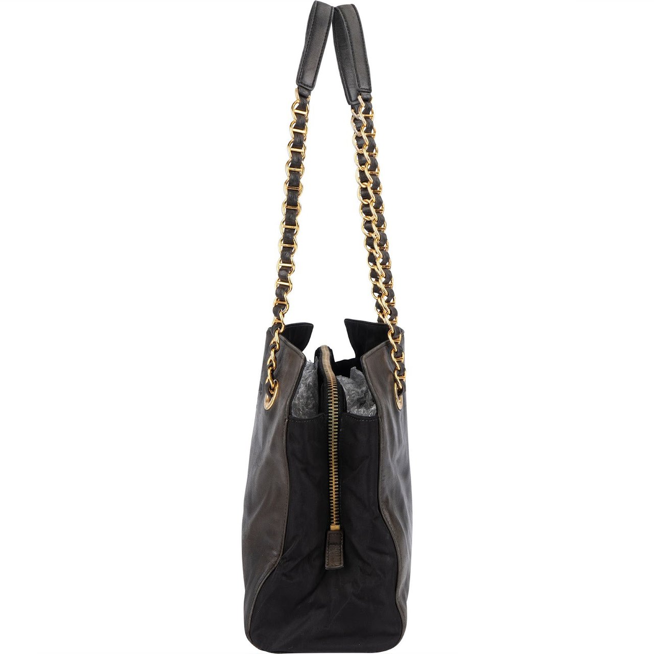 Prada Prada Nylon and Leather Chain Tote Shoulder Bag Zwart