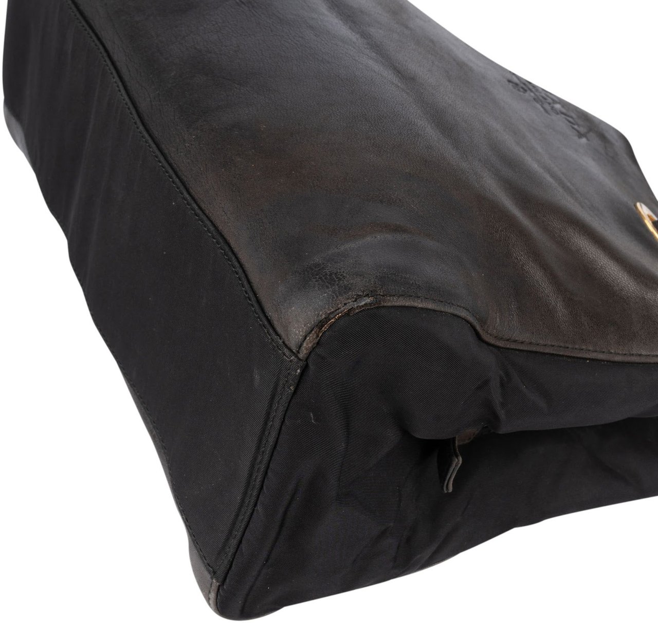 Prada Prada Nylon and Leather Chain Tote Shoulder Bag Zwart