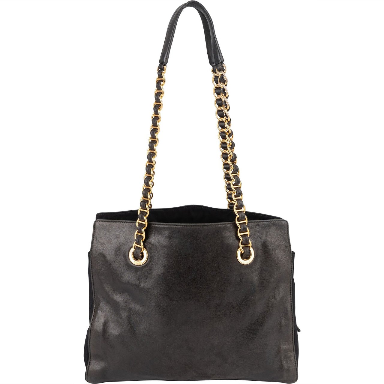 Prada Prada Nylon and Leather Chain Tote Shoulder Bag Zwart