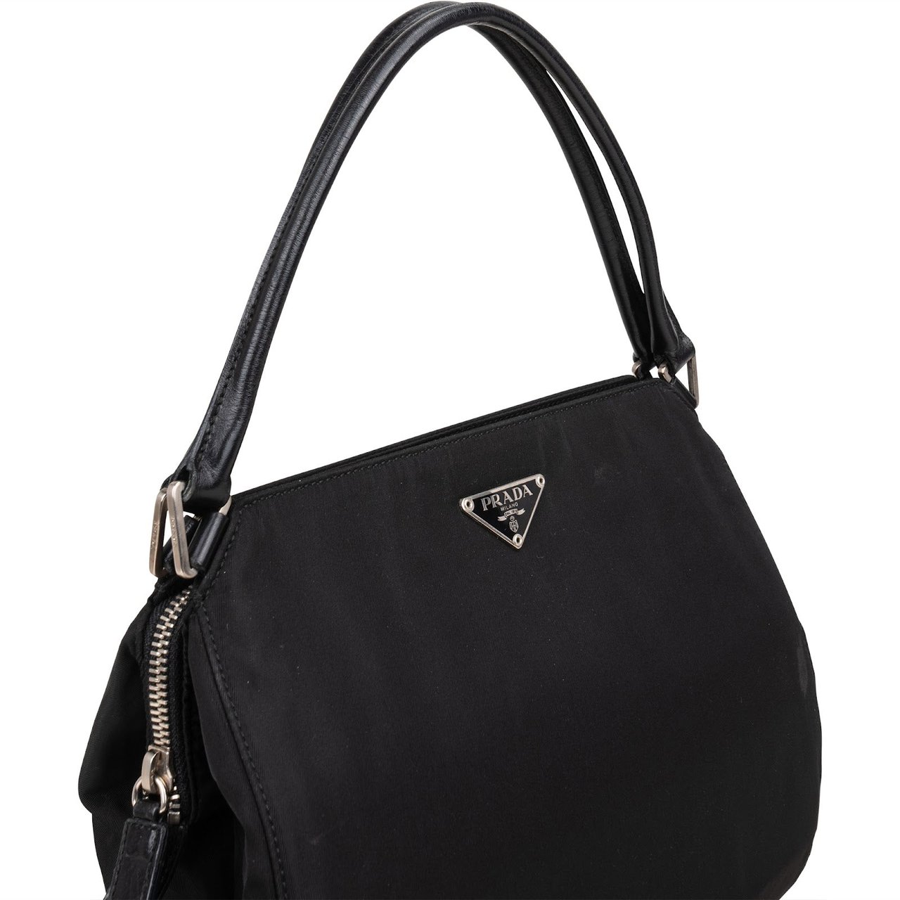 Prada Black Nylon Triangle Handbag Zwart