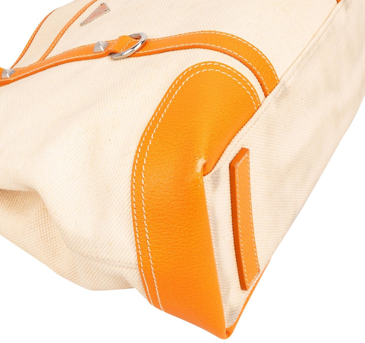 Prada Prada Canvas and Leather Triangle Shoulder Bag Oranje
