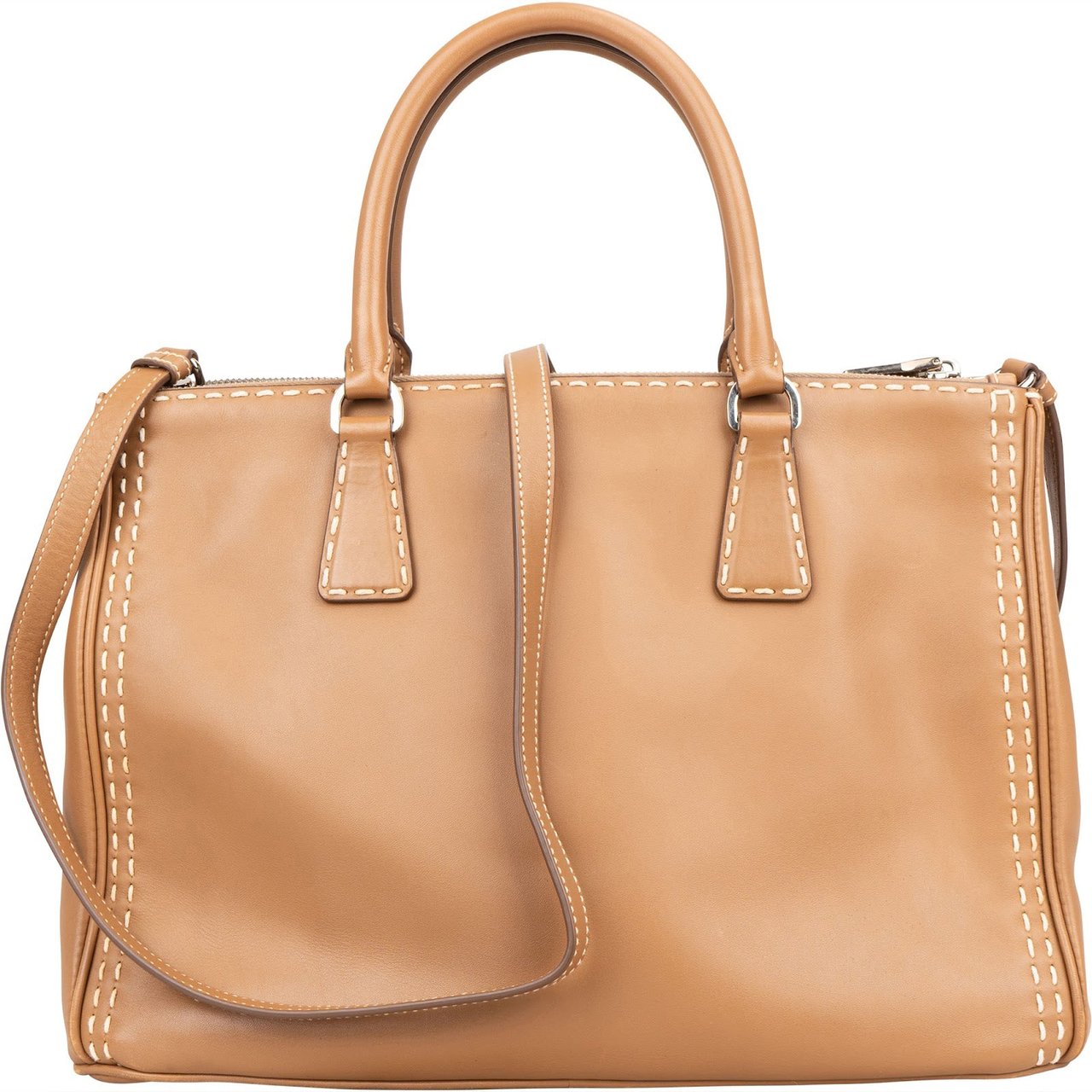 Prada Prada Stitching Leather Galleria Handbag Bruin