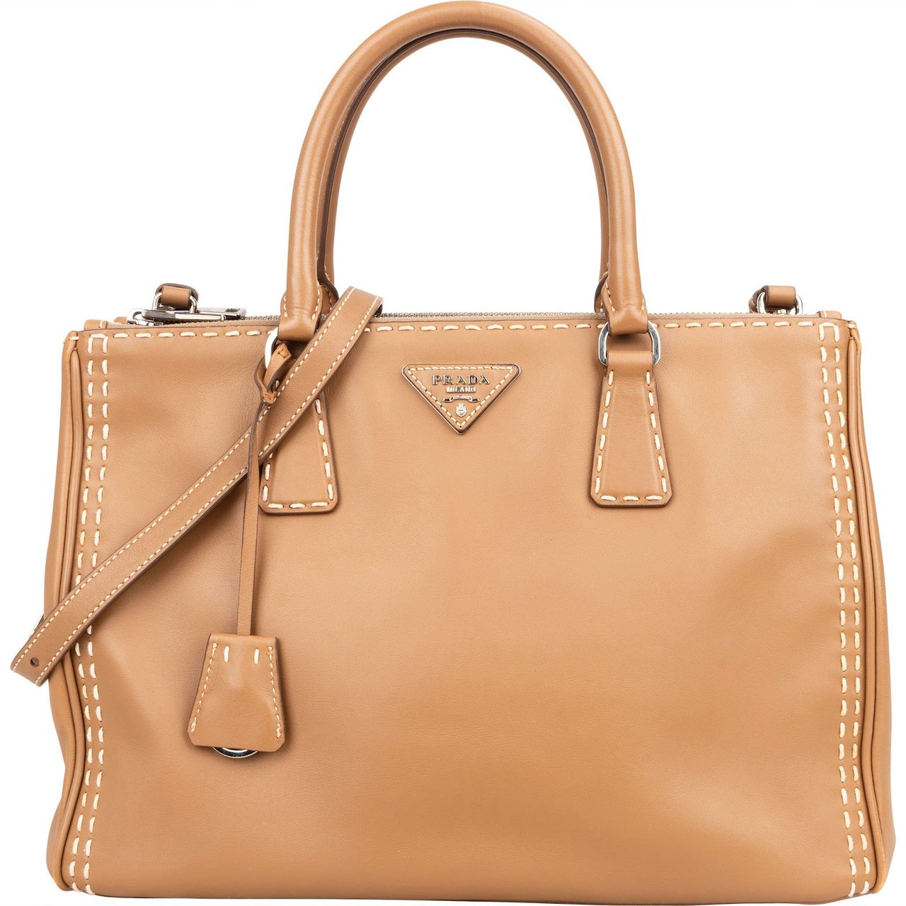 Prada Prada Stitching Leather Galleria Handbag Bruin