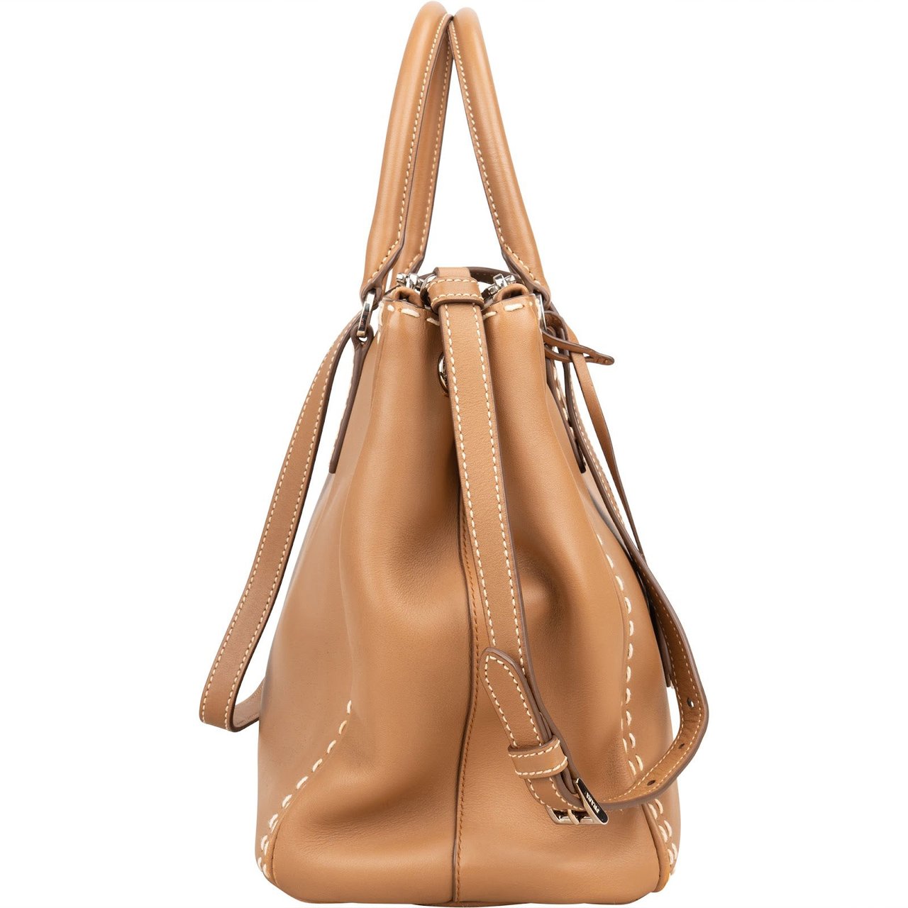 Prada Prada Stitching Leather Galleria Handbag Bruin