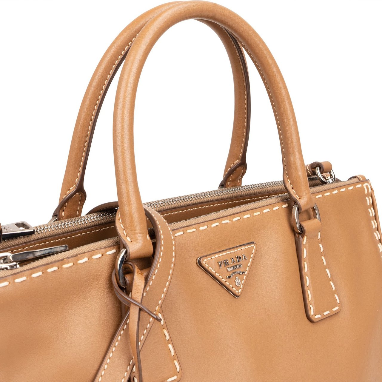 Prada Prada Stitching Leather Galleria Handbag Bruin