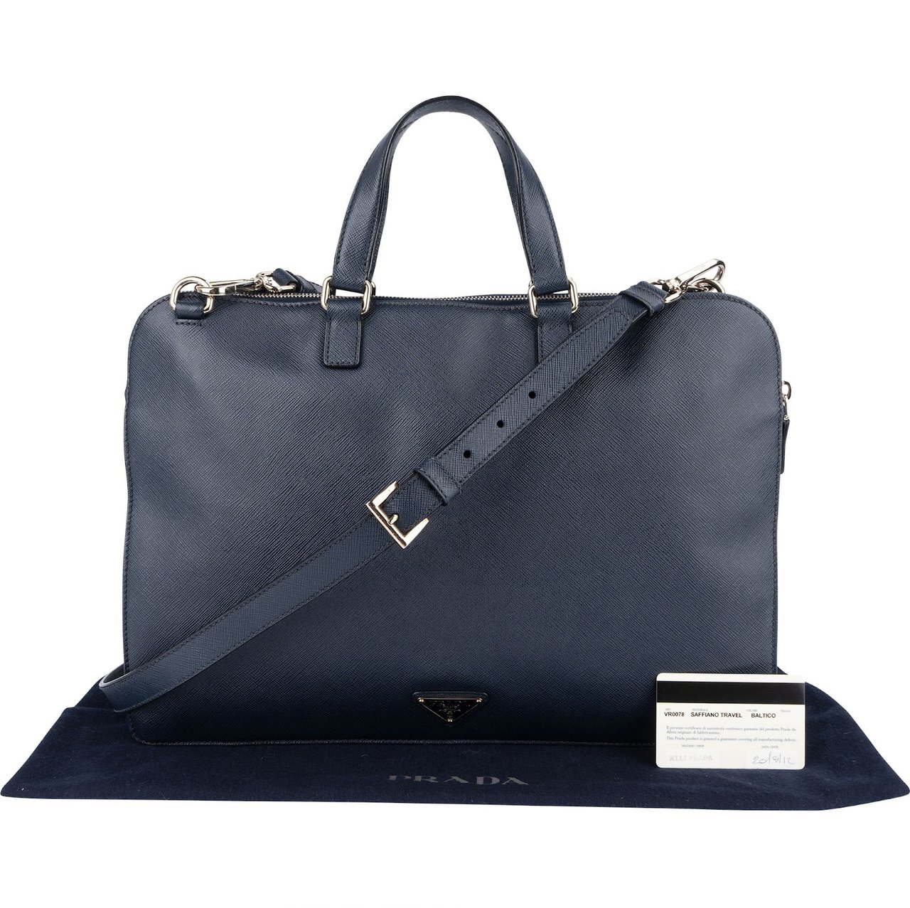 Prada Prada Saffiano Leather Business Handbag Navy