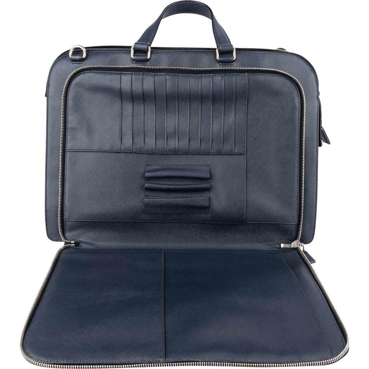 Prada Prada Saffiano Leather Business Handbag Navy