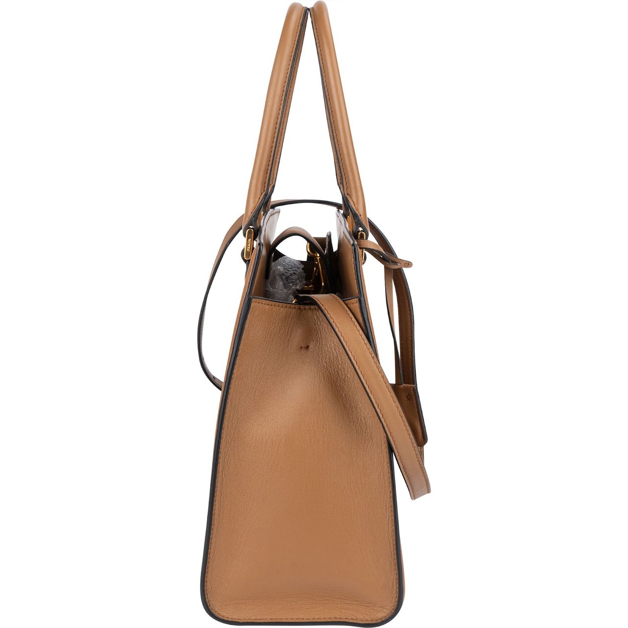 Prada Prada Brown Saffiano and Calf Leather 2Way Handbag Bruin