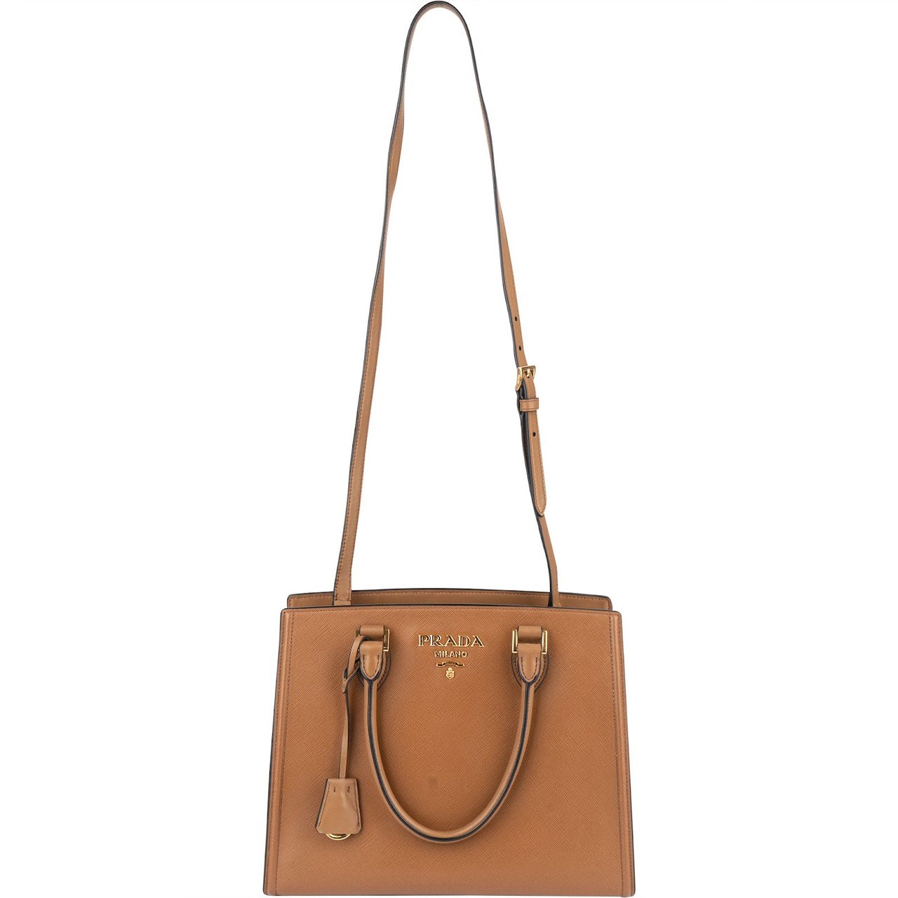 Prada Prada Brown Saffiano and Calf Leather 2Way Handbag Bruin