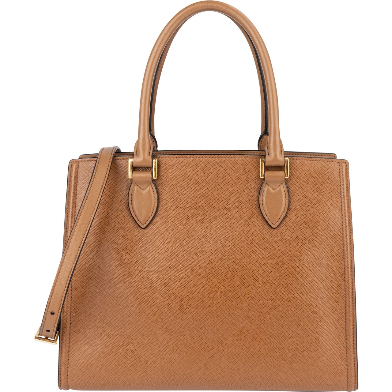 Prada Prada Brown Saffiano and Calf Leather 2Way Handbag Bruin