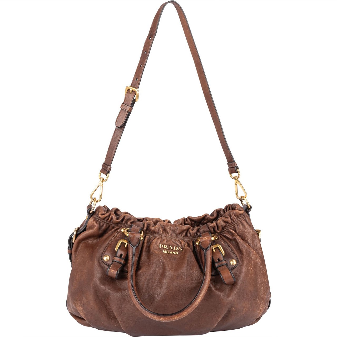 Prada Prada Brown Vitello Daino Satchel Handbag Bruin
