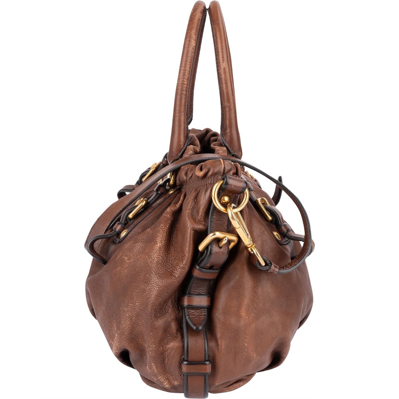 Prada Prada Brown Vitello Daino Satchel Handbag Bruin