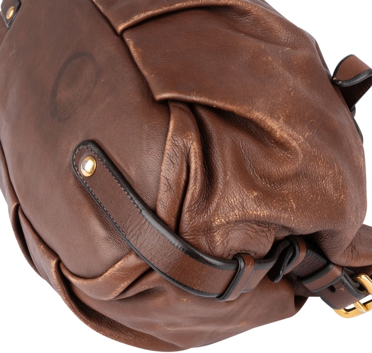 Prada Prada Brown Vitello Daino Satchel Handbag Bruin