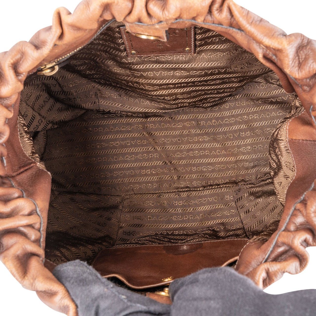 Prada Prada Brown Vitello Daino Satchel Handbag Bruin