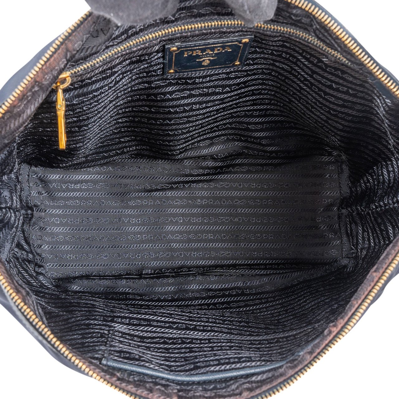 Prada Tessuto Saffiano Leather Tote Shoulder Bag Navy