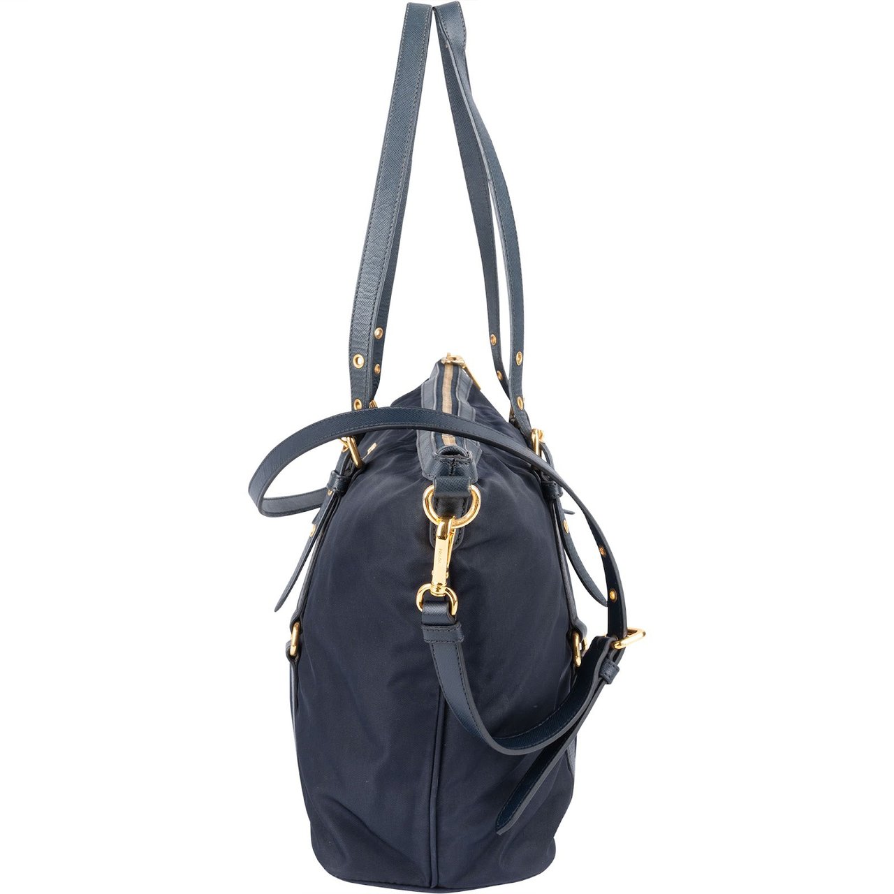 Prada Tessuto Saffiano Leather Tote Shoulder Bag Navy