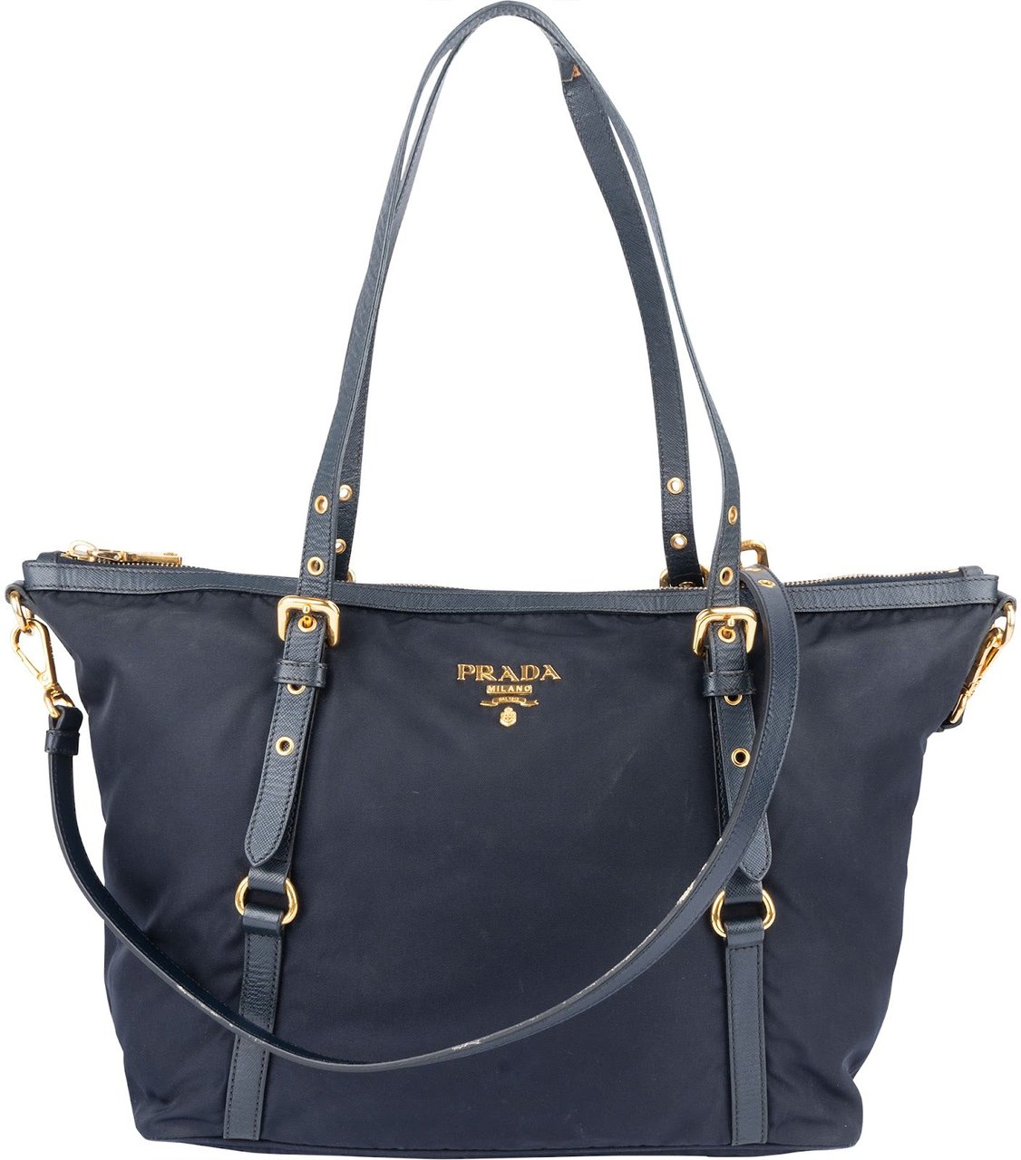 Prada Prada Tessuto Saffiano Leather Tote Shoulder Bag Navy