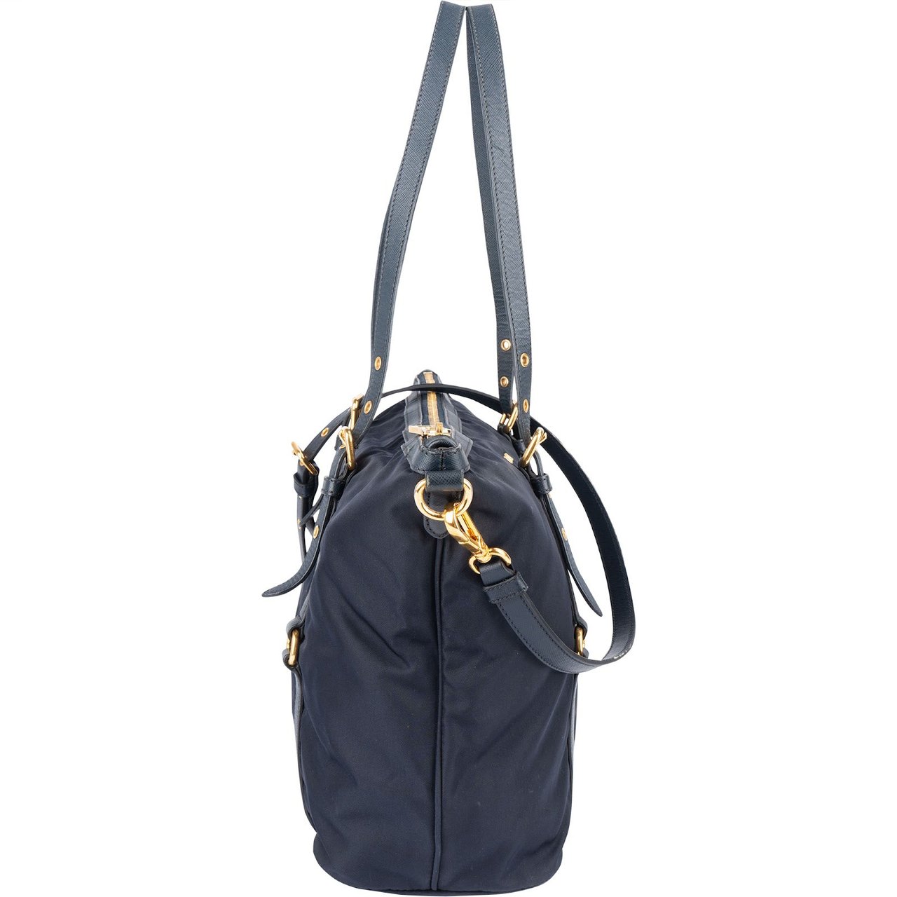 Prada Tessuto Saffiano Leather Tote Shoulder Bag Navy