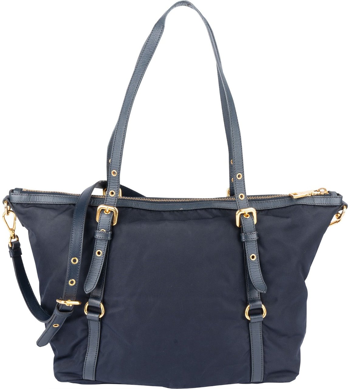 Prada Tessuto Saffiano Leather Tote Shoulder Bag Navy