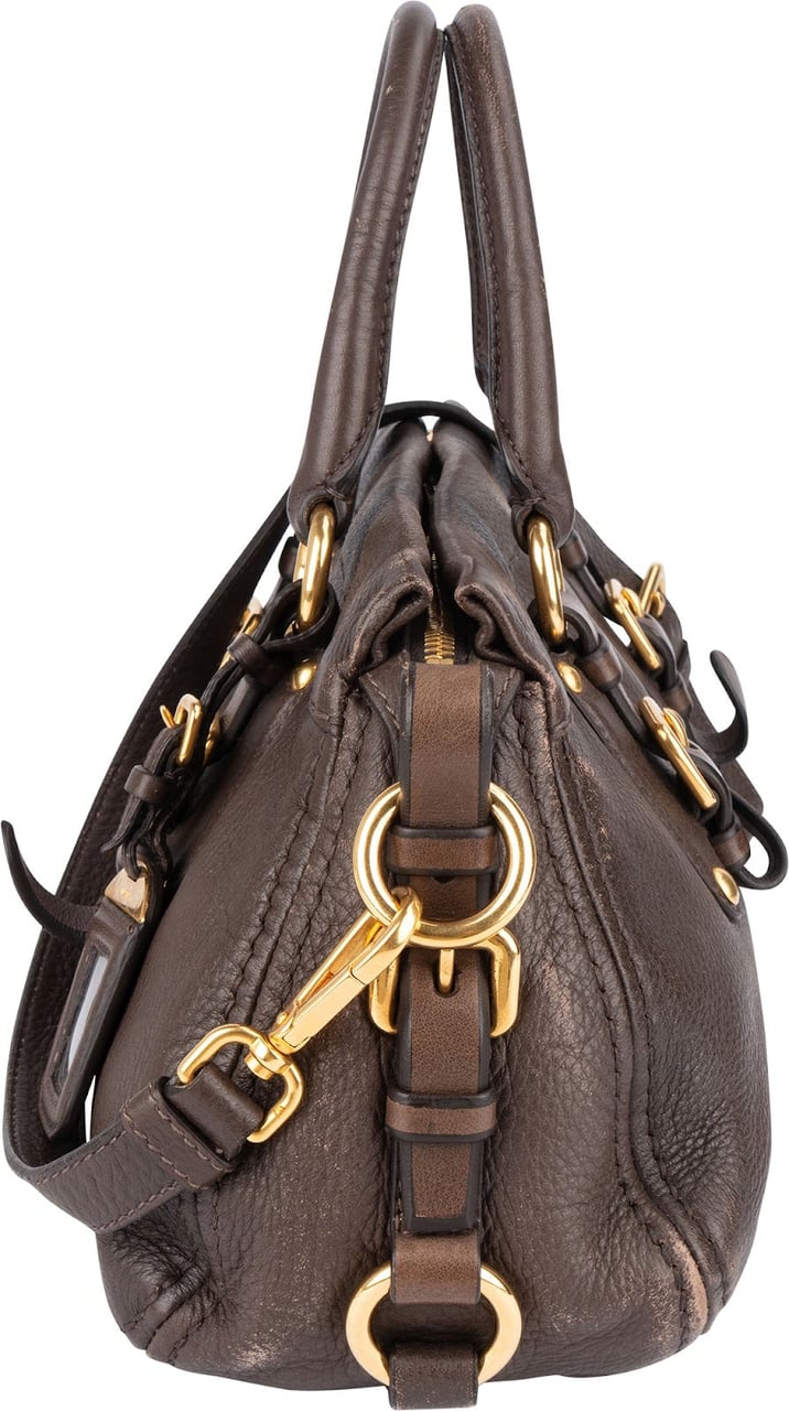 Prada Prada Vitello Daino Bauletto Handbag Bruin