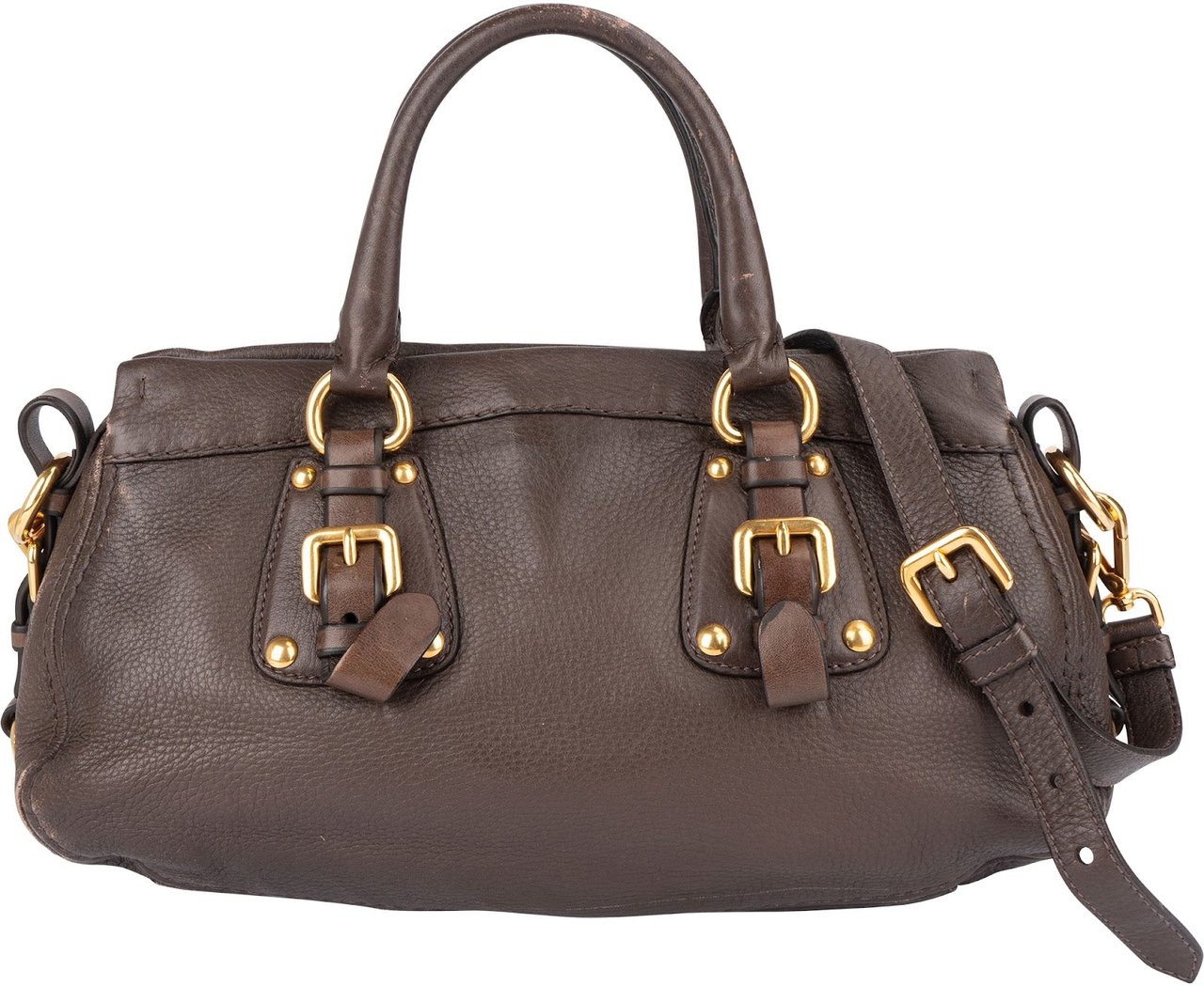 Prada Prada Vitello Daino Bauletto Handbag Bruin