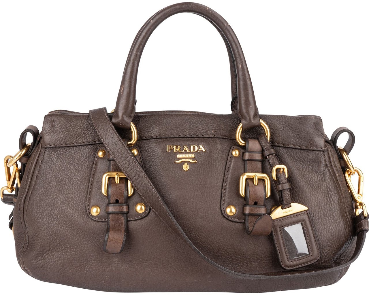Prada Prada Vitello Daino Bauletto Handbag Bruin