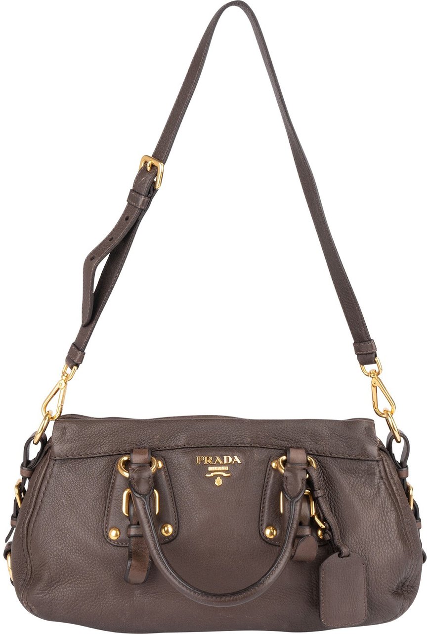 Prada Prada Vitello Daino Bauletto Handbag Bruin