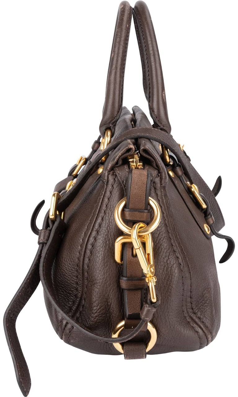 Prada Prada Vitello Daino Bauletto Handbag Bruin