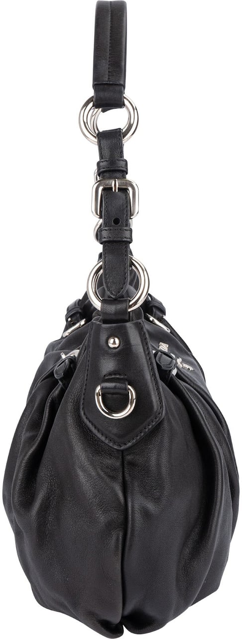 Prada Nappa Leather Gaufre Hobo Shoulder Bag Zwart
