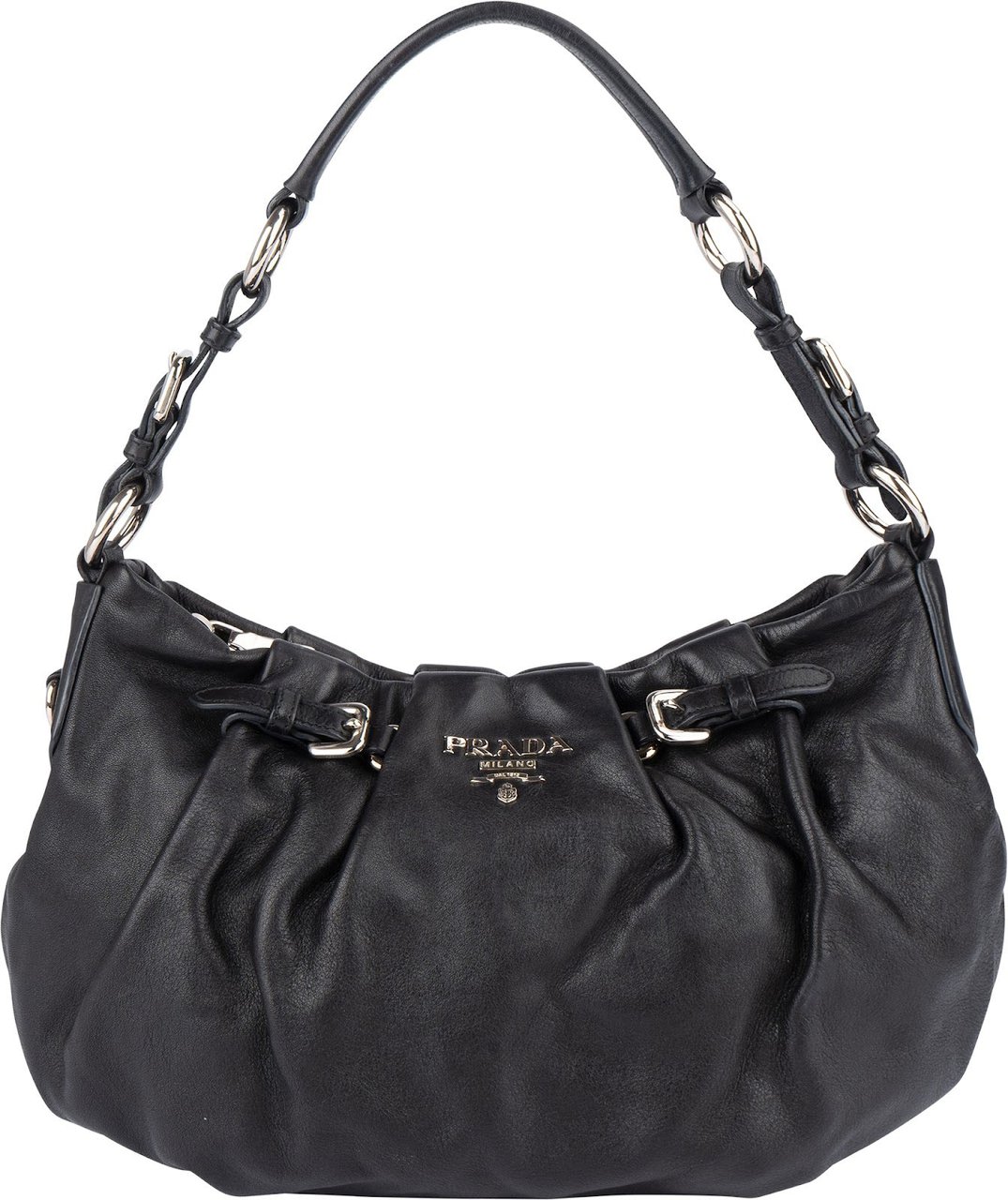 Prada Nappa Leather Gaufre Hobo Shoulder Bag Zwart
